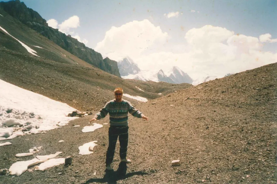 Brett hiking in the mountains in 1986