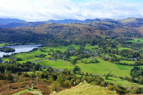 A view of Grasmere from the Alcock Tarn in the Lake District of England
