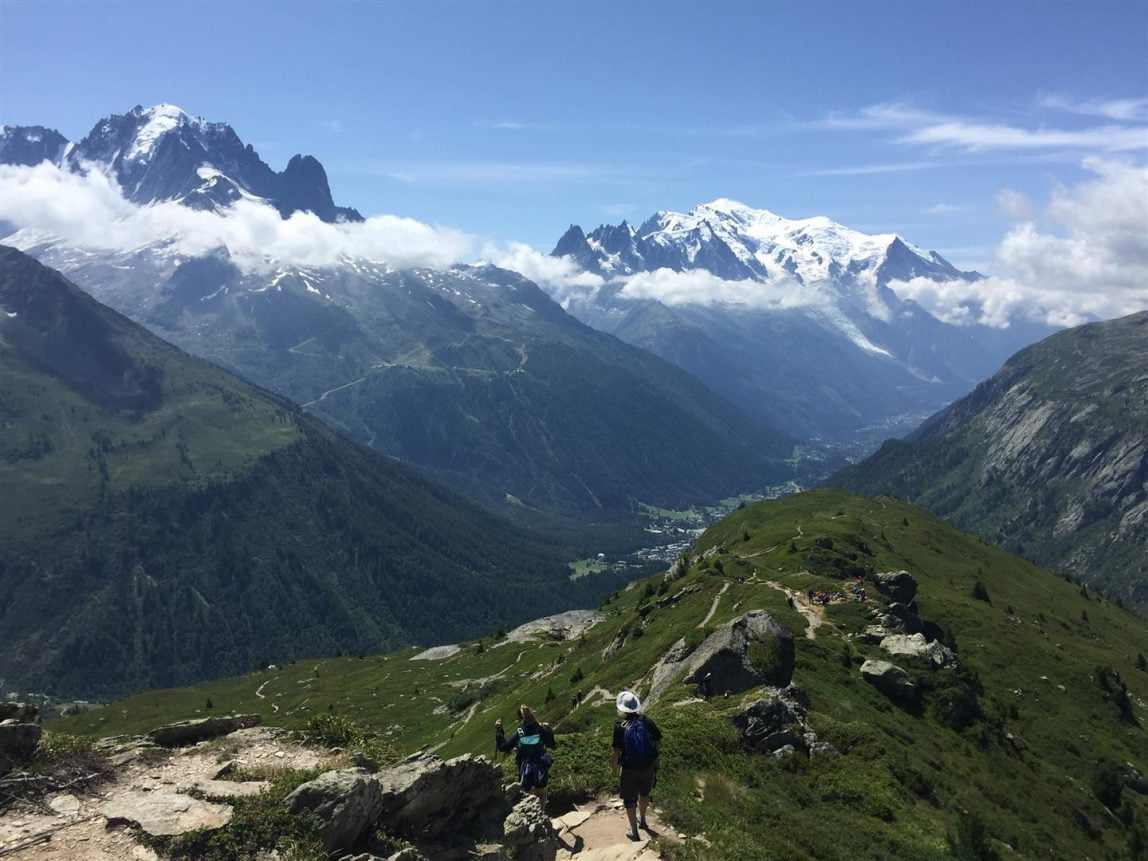 Walkers on Tour du Mont Blanc ridge